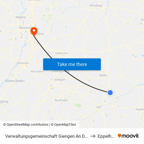 Verwaltungsgemeinschaft Giengen An Der Brenz to Eppelheim map