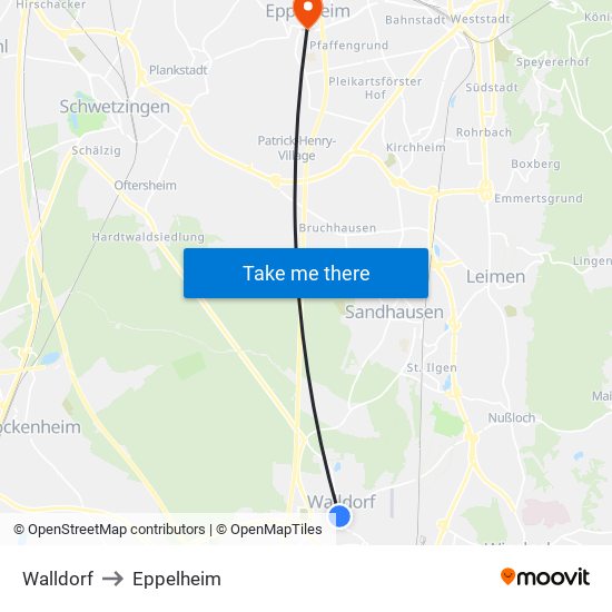 Walldorf to Eppelheim map