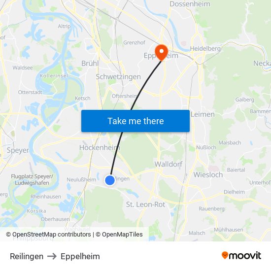 Reilingen to Eppelheim map