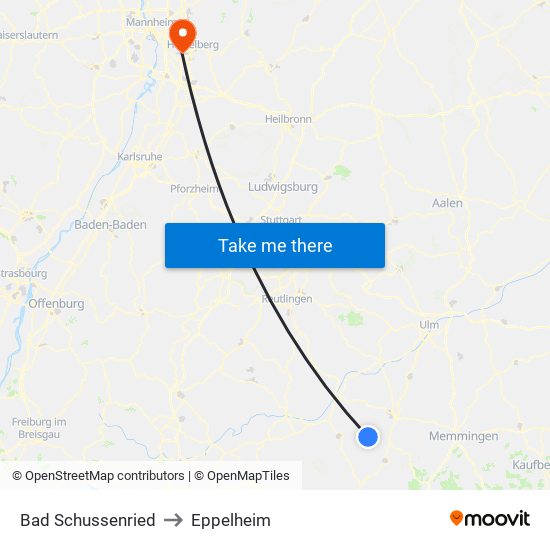 Bad Schussenried to Eppelheim map