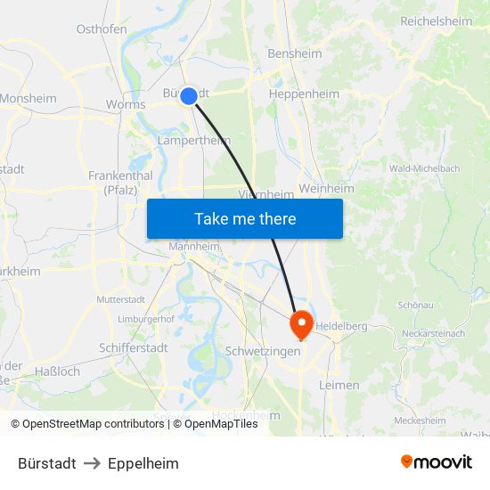 Bürstadt to Eppelheim map