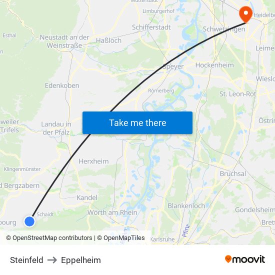 Steinfeld to Eppelheim map