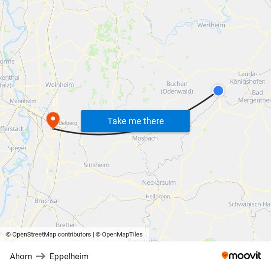 Ahorn to Eppelheim map