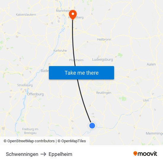 Schwenningen to Eppelheim map