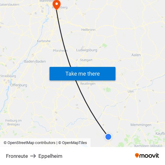 Fronreute to Eppelheim map