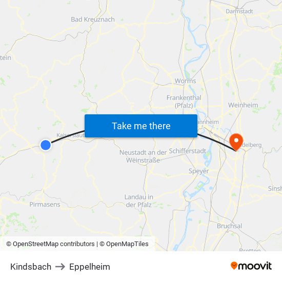 Kindsbach to Eppelheim map