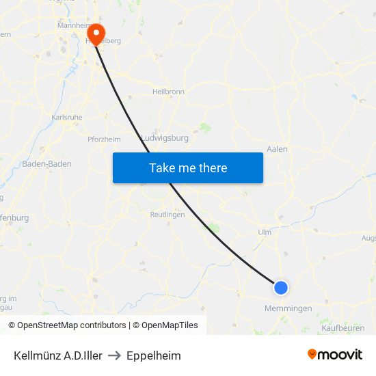 Kellmünz A.D.Iller to Eppelheim map