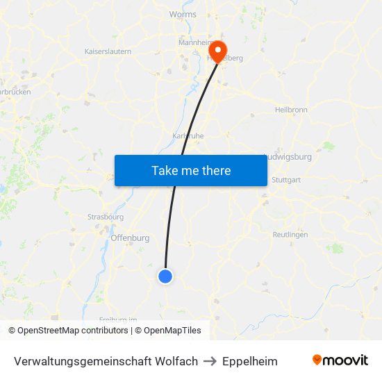 Verwaltungsgemeinschaft Wolfach to Eppelheim map