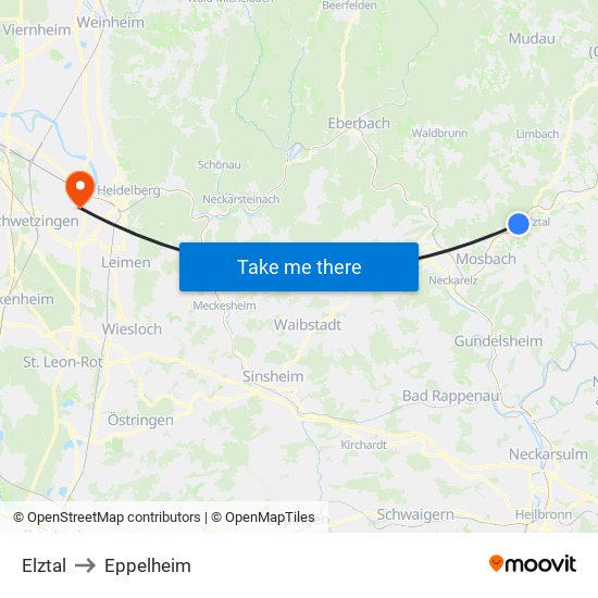 Elztal to Eppelheim map