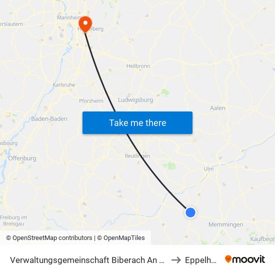 Verwaltungsgemeinschaft Biberach An Der Riß to Eppelheim map