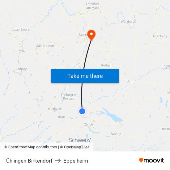 Ühlingen-Birkendorf to Eppelheim map