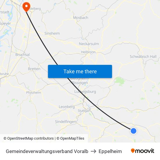 Gemeindeverwaltungsverband Voralb to Eppelheim map