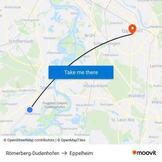 Römerberg-Dudenhofen to Eppelheim map