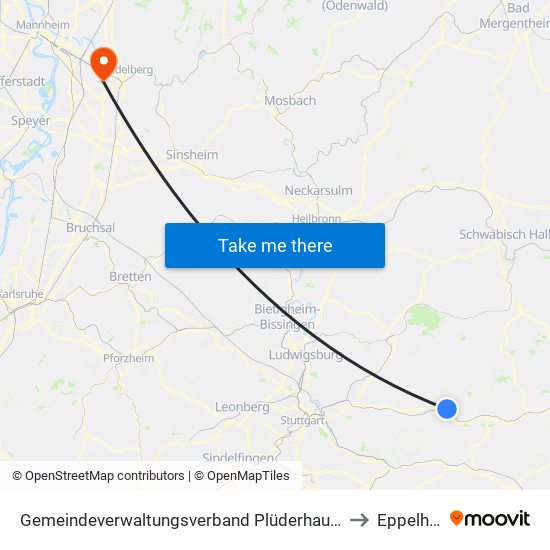 Gemeindeverwaltungsverband Plüderhausen-Urbach to Eppelheim map