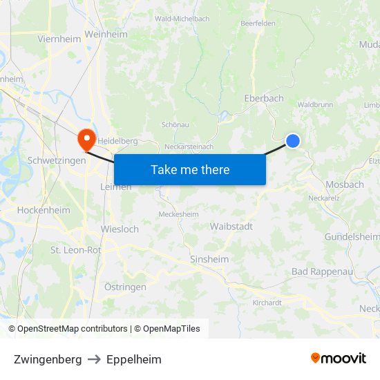 Zwingenberg to Eppelheim map