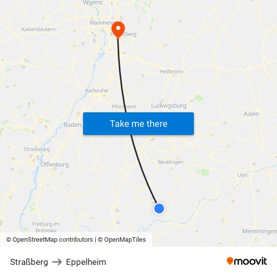 Straßberg to Eppelheim map