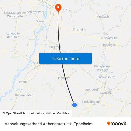 Verwaltungsverband Althengstett to Eppelheim map