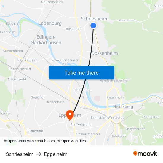 Schriesheim to Eppelheim map