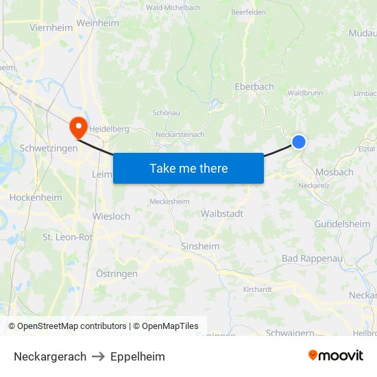 Neckargerach to Eppelheim map