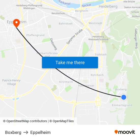 Boxberg to Eppelheim map