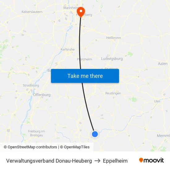 Verwaltungsverband Donau-Heuberg to Eppelheim map