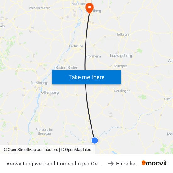 Verwaltungsverband Immendingen-Geisingen to Eppelheim map