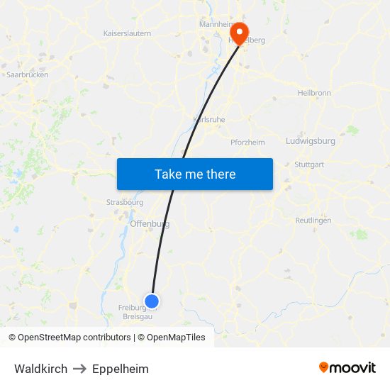 Waldkirch to Eppelheim map