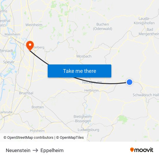 Neuenstein to Eppelheim map