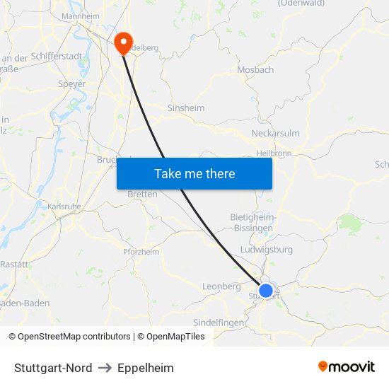 Stuttgart-Nord to Eppelheim map