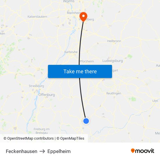 Feckenhausen to Eppelheim map