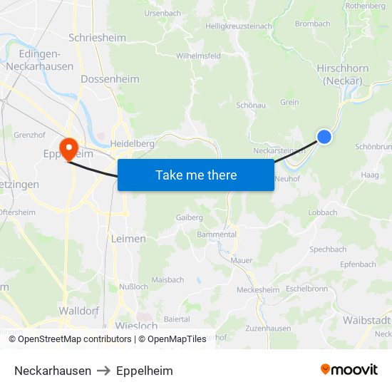 Neckarhausen to Eppelheim map