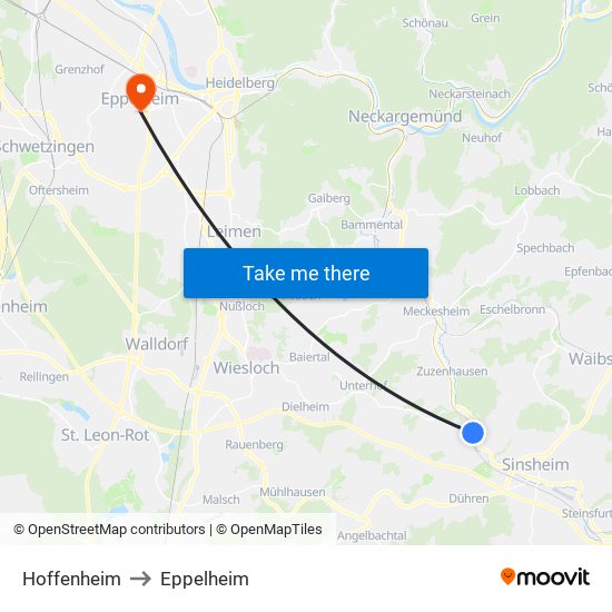 Hoffenheim to Eppelheim map