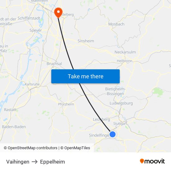 Vaihingen to Eppelheim map