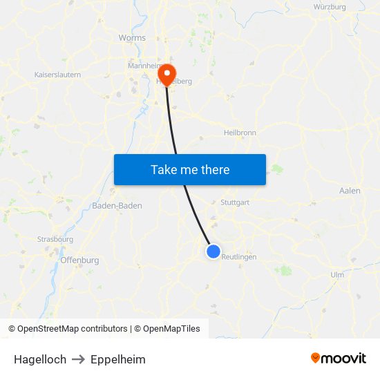 Hagelloch to Eppelheim map