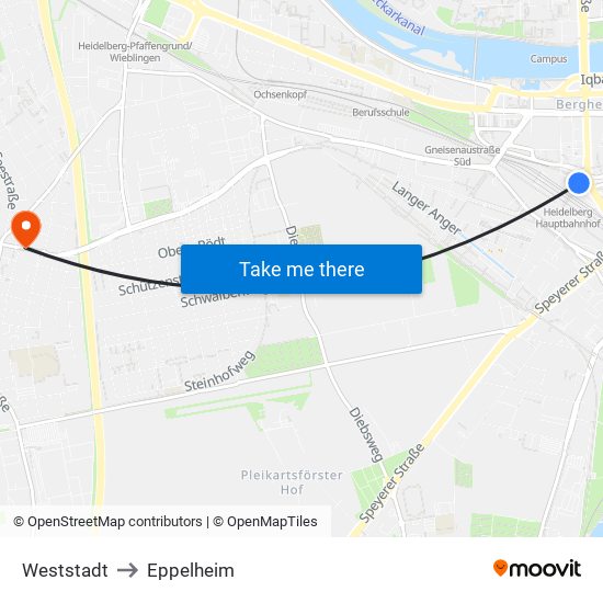 Weststadt to Eppelheim map