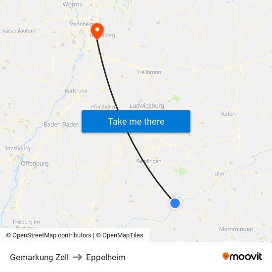 Gemarkung Zell to Eppelheim map