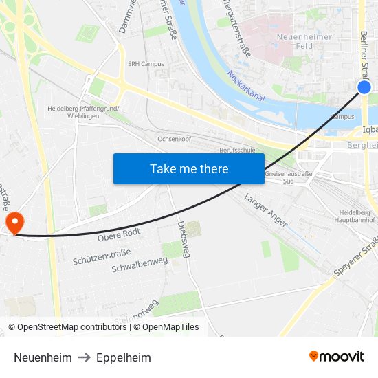 Neuenheim to Eppelheim map