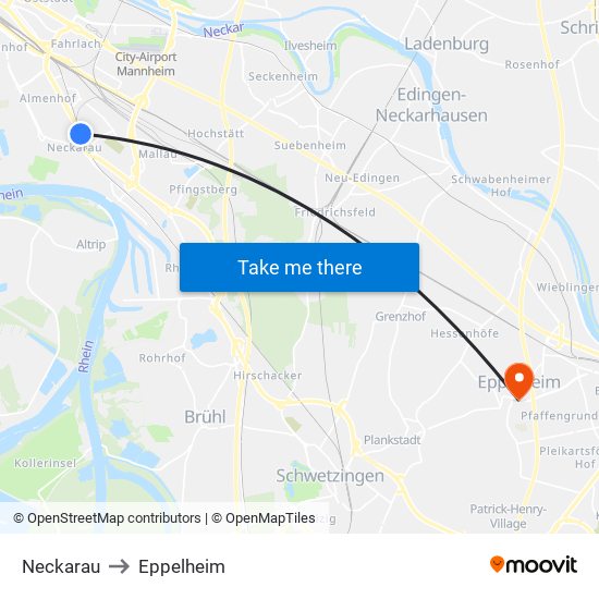 Neckarau to Eppelheim map