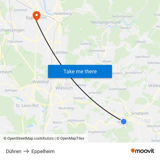 Dühren to Eppelheim map