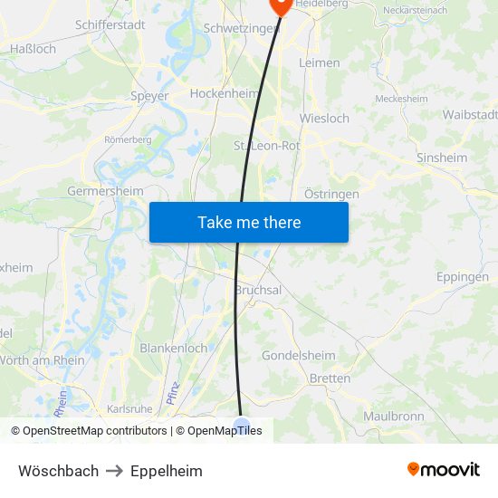 Wöschbach to Eppelheim map