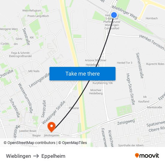 Wieblingen to Eppelheim map