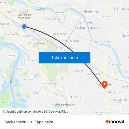 Seckenheim to Eppelheim map