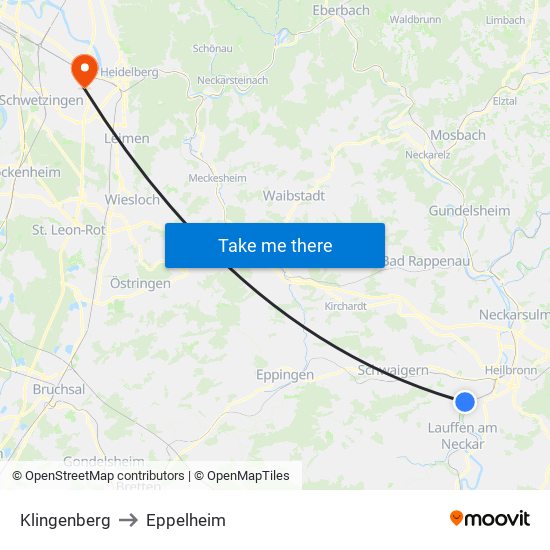 Klingenberg to Eppelheim map