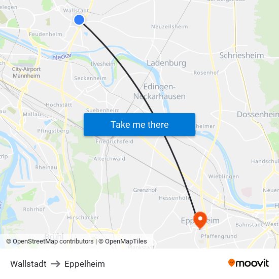 Wallstadt to Eppelheim map