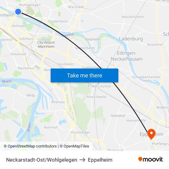 Neckarstadt-Ost/Wohlgelegen to Eppelheim map