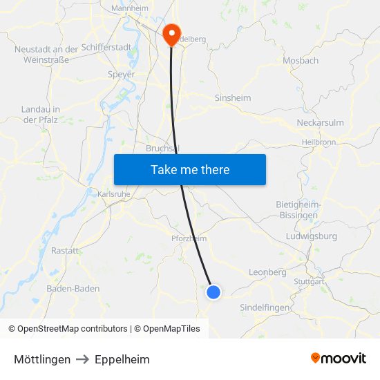 Möttlingen to Eppelheim map