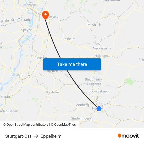 Stuttgart-Ost to Eppelheim map