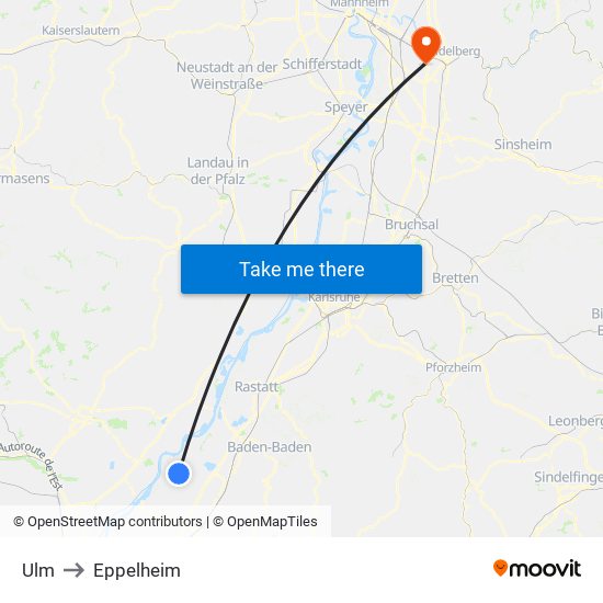 Ulm to Eppelheim map