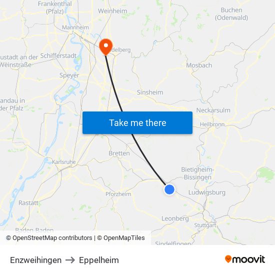 Enzweihingen to Eppelheim map