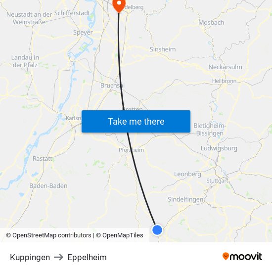 Kuppingen to Eppelheim map